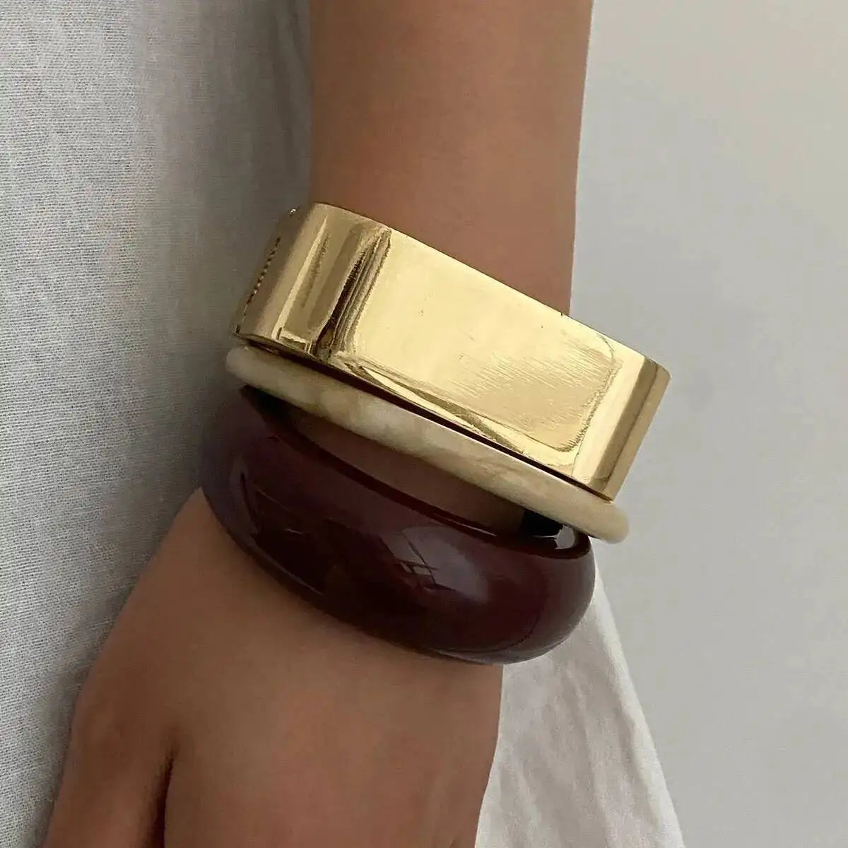 Geometric Wide Bracelet Round Bangle Punk Square Metal Acrylic Bracelets for Women