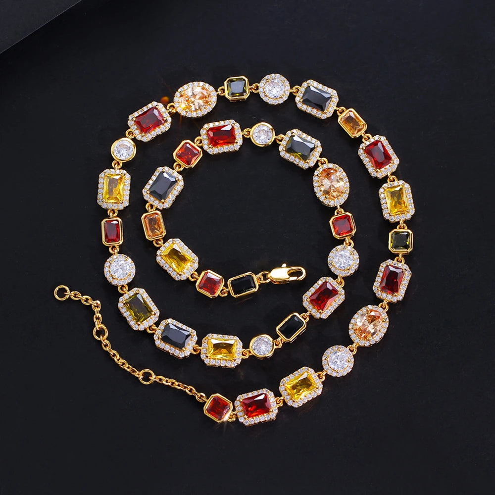 Multi Color Cubic Zirconia Irregular Chain Necklace for Women Daily Party Engagement Jewelry