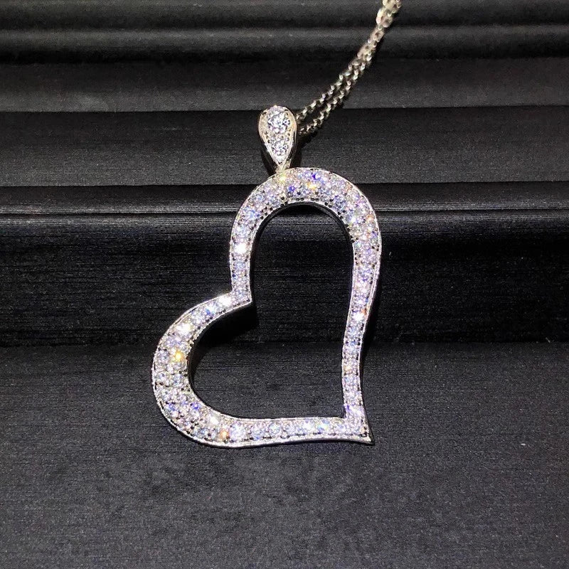 Luxury Silver Color Bling Cubic Zirconia Love Chain Pendant Necklace