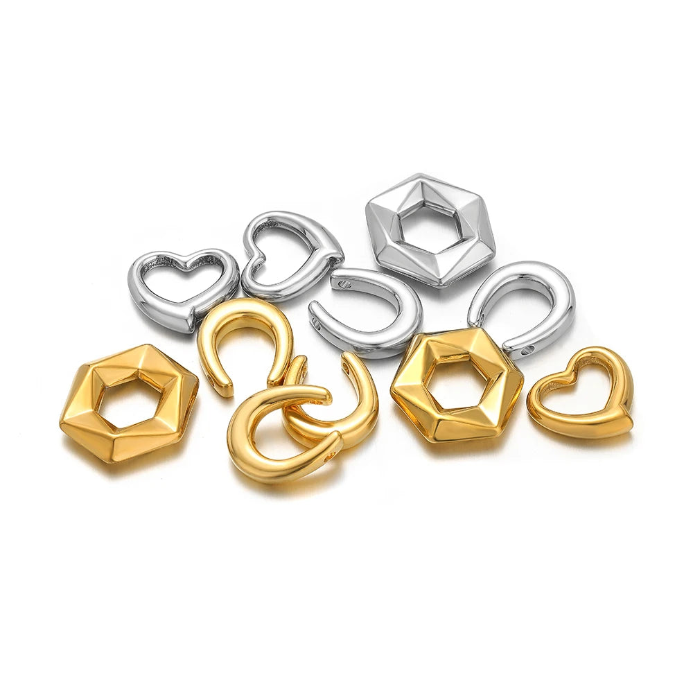 Assorted stainless steel heart U charms and gold/silver hexagon pendants
