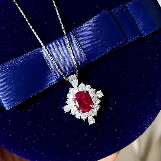 Bright Red Zirconia Pendant Necklace for Women Wedding Party Daily Wear m15