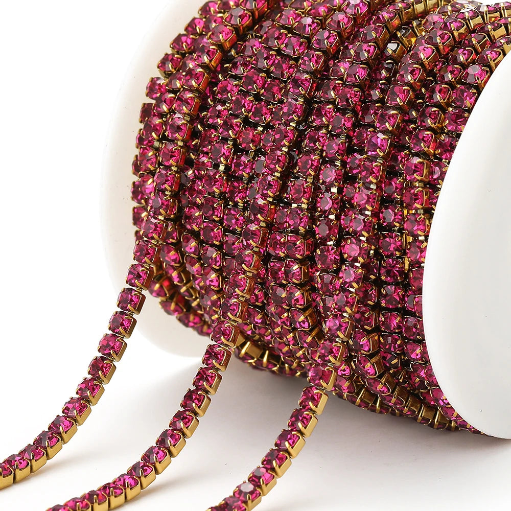 Stainless steel rhinestone crystal chain tassel in hot pink, for DIY jewelry making