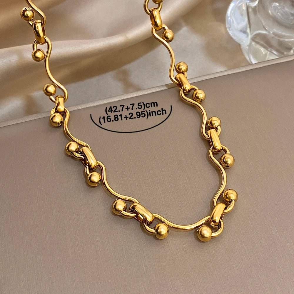 Irregular Curved Chain Beads Spliced Necklace Delicate Gold Plated Stainless Steel Choker Clavicle Necklaces Waterproof Jewelry