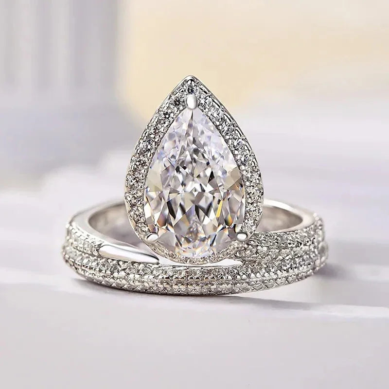 Luxury Pear Shaped Cubic Zircon Crystal Rings for Women Wedding Bling Jewelry m19