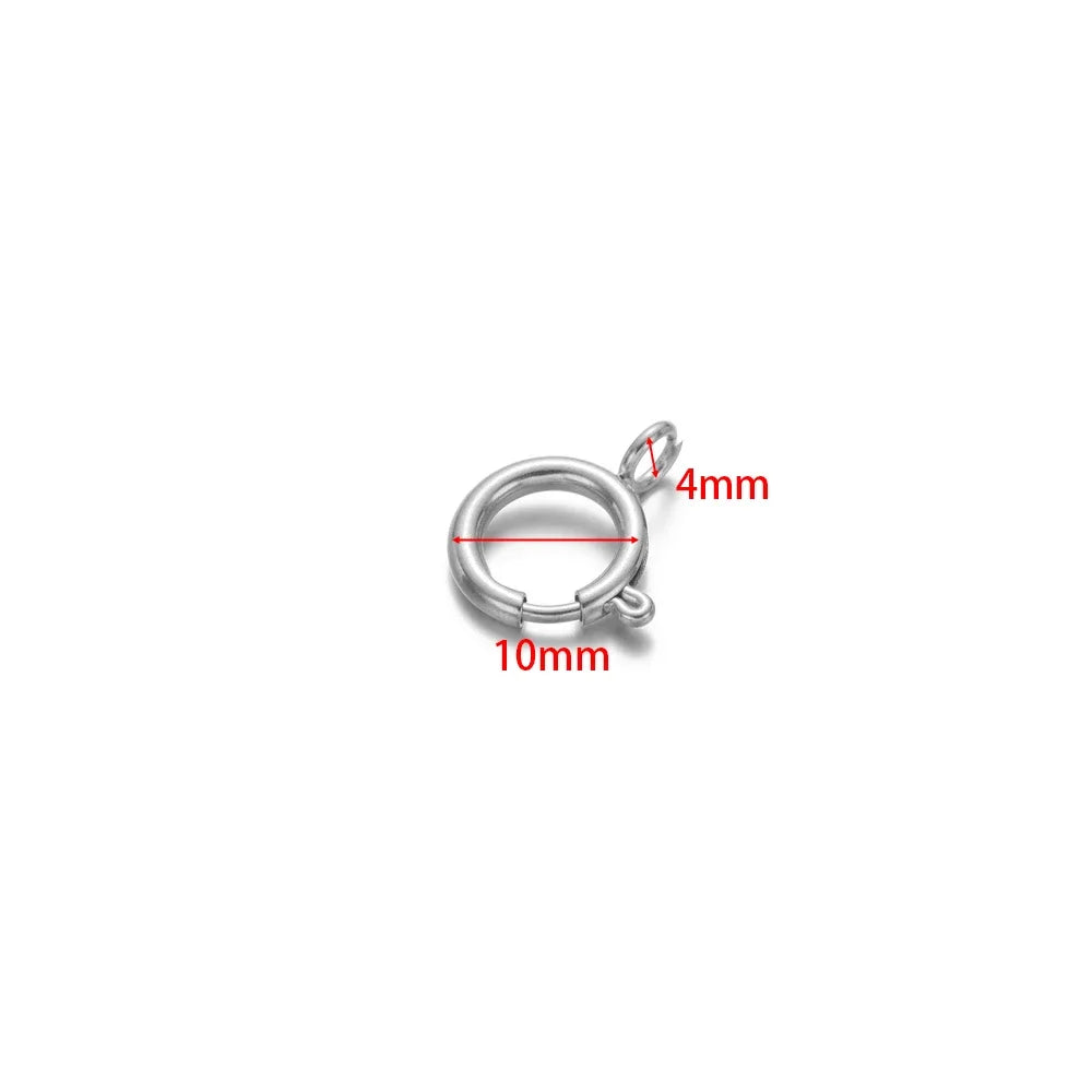 Steel spring clasp round hook connector, 10mm ring, 4mm clip.
