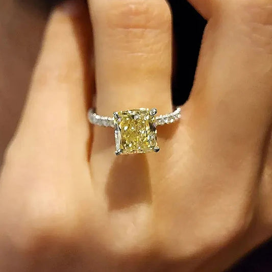 Handcrafted Yellow CZ Square Ring for Women Wedding Chic Gift Jewelry m16