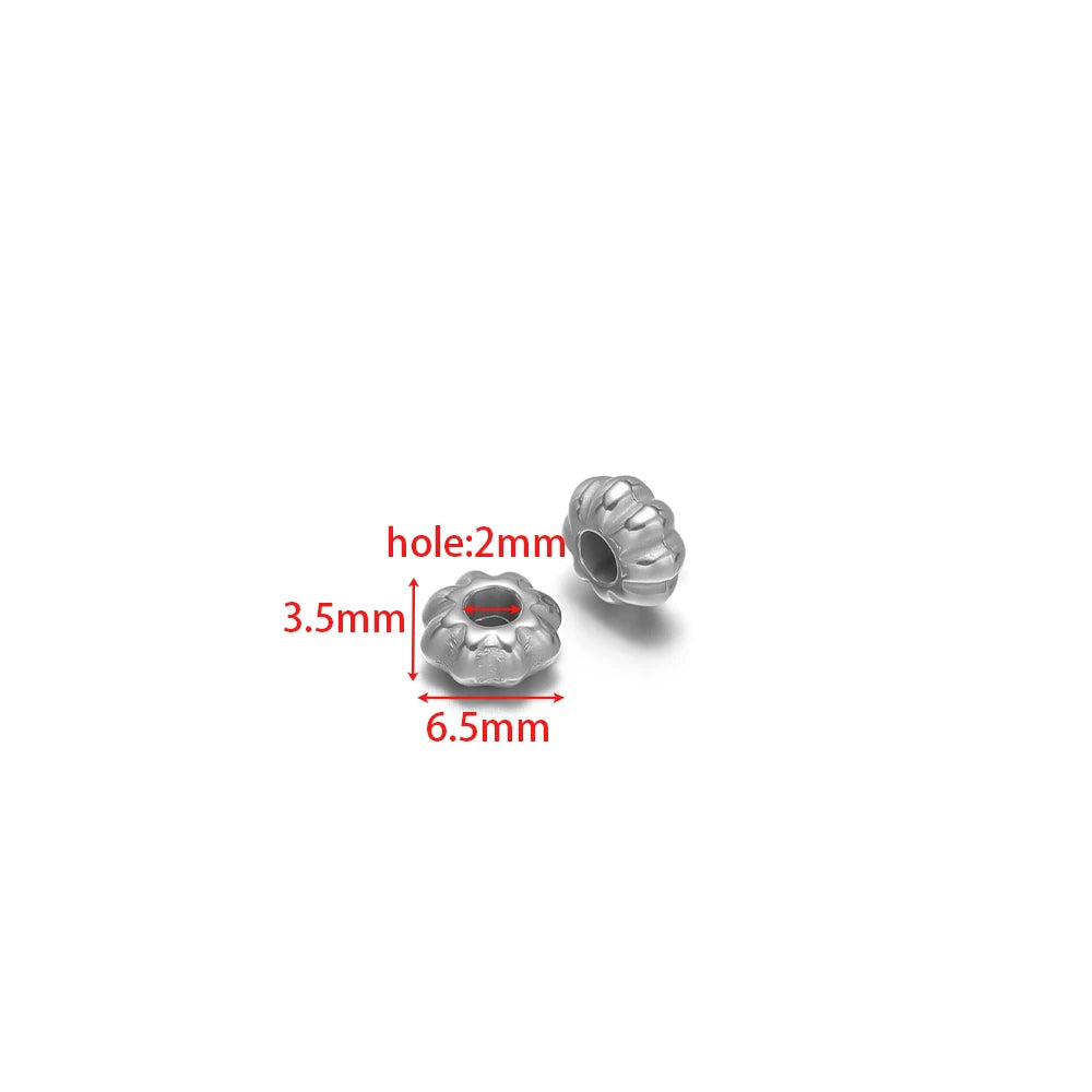 Silver striped pumpkin spacer beads with 2mm hole, ribbed pumpkin shape