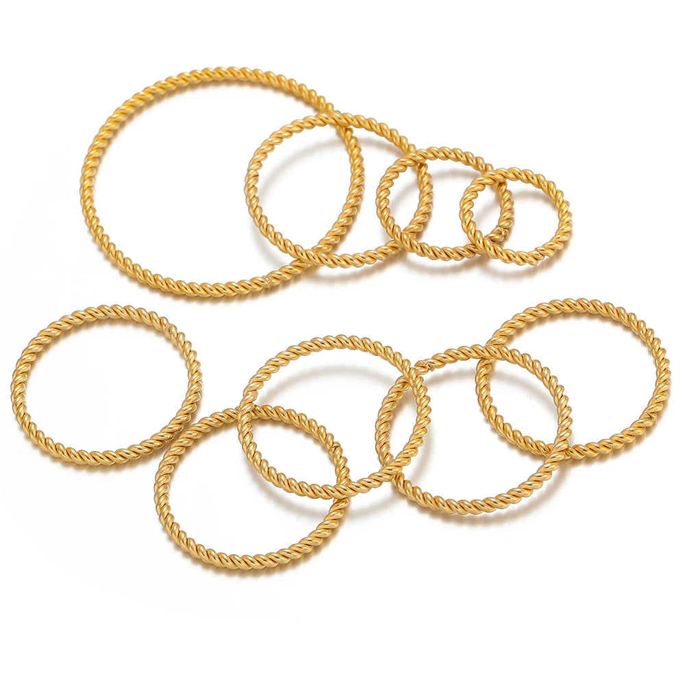 Gold spiral twisted round hoop ear wire connectors, big circle rings, assorted set