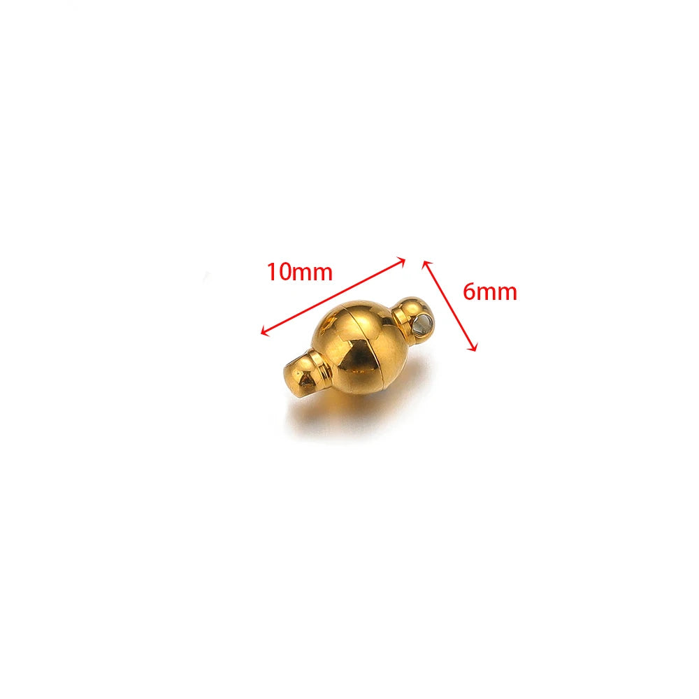 Gold round ball magnetic clasp with size labels: 10mm, 6mm