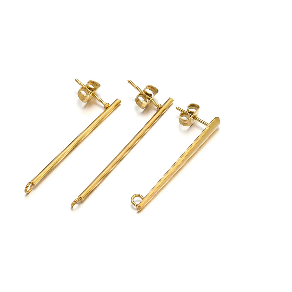 Gold long bar stud connector earrings findings, 2-piece view