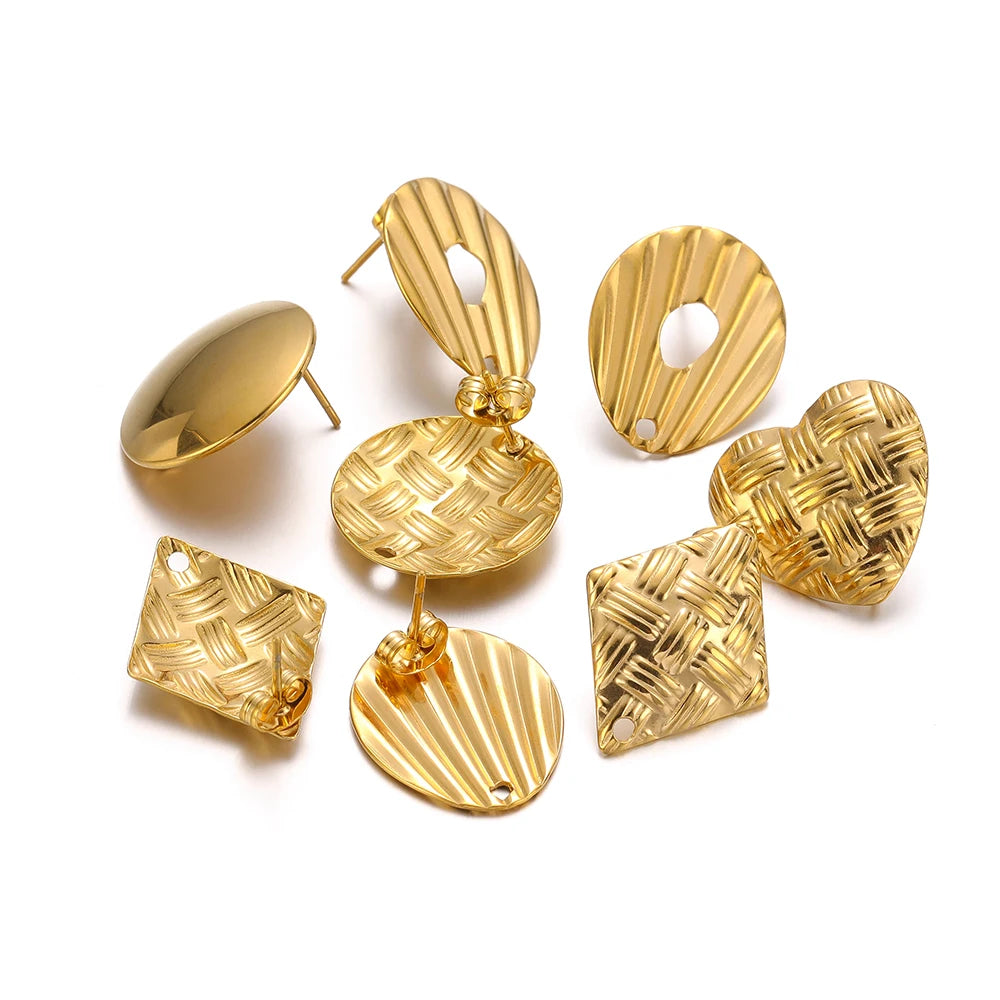 Gold heart-shaped braid earring findings with posts and textured heart drops