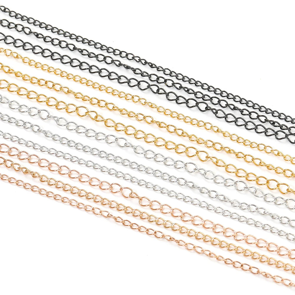 Extension tail chain links in mixed gold, rose gold, steel, and black colors