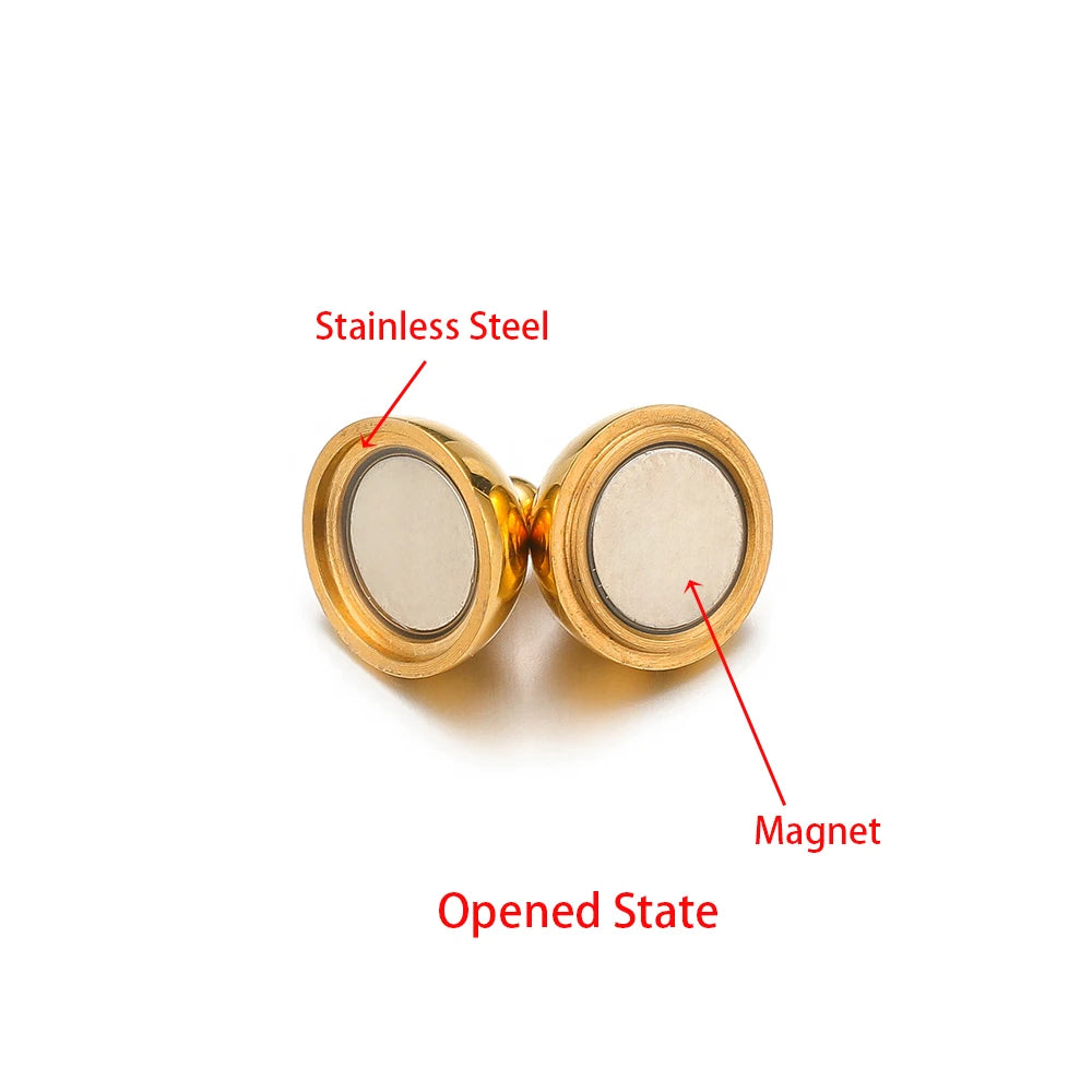 Gold round ball magnetic clasp opened halves, stainless steel magnet