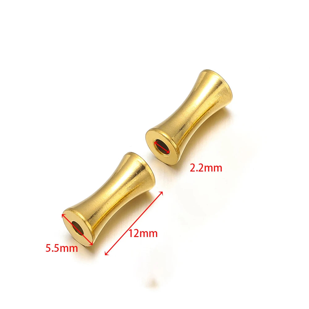 Gold tube spacer beads, 12mm length, 2.2mm hole, open-ended metal cylinder sleeves