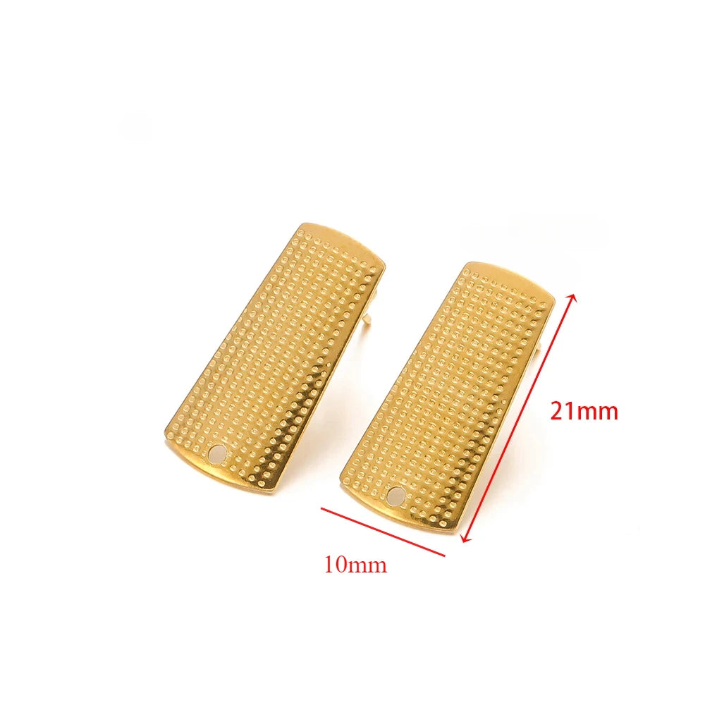 Gold textured rectangle stud earrings, 21mm, grid embossed surface