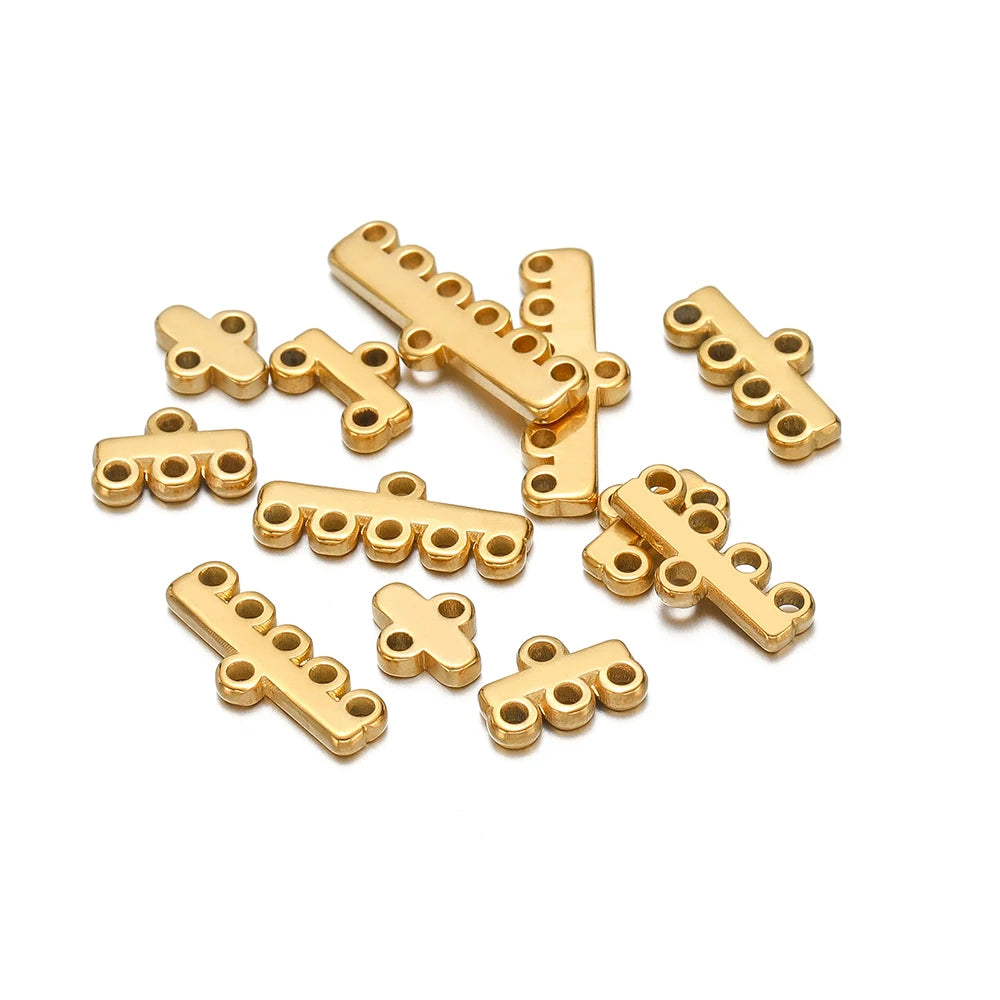 Gold-toned multilayer clasp bail connectors with round holes, mixed bar and cross styles