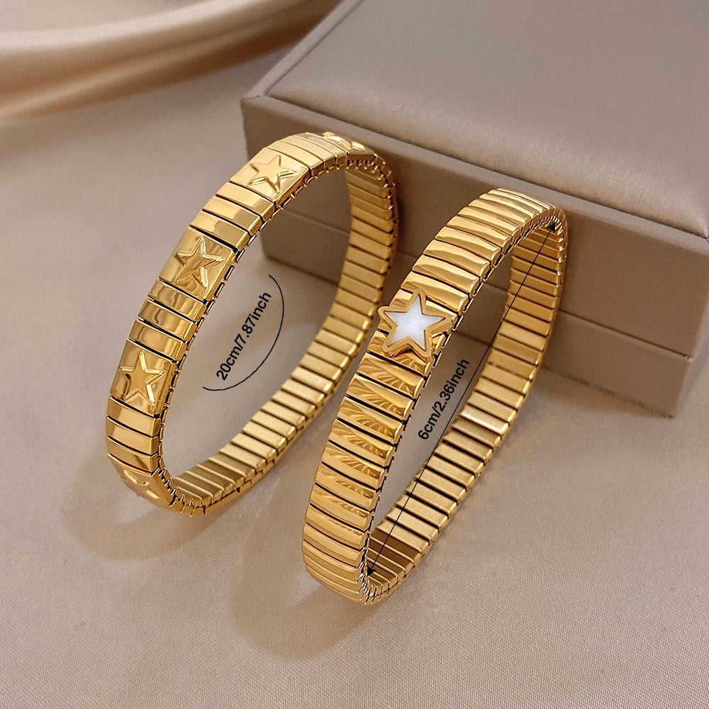 Fashion Star Textured Stainless Steel Bracelet for Women Men Adjustable Elastic Watchband Bangle Bracelets Waterproof Jewelry