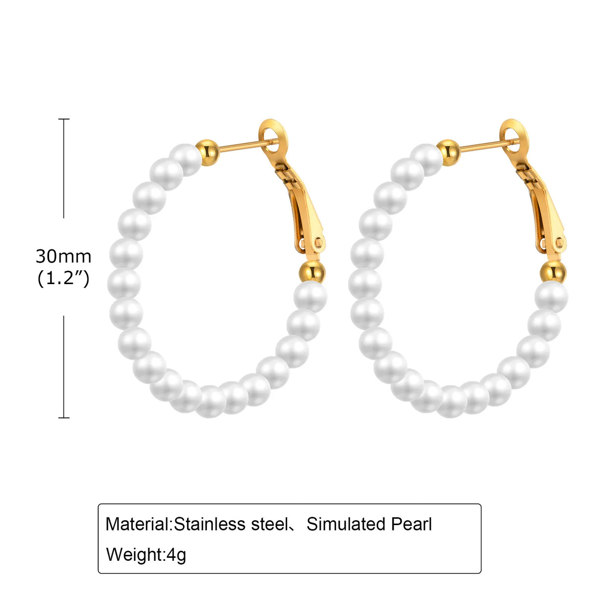 30 mm simulated pearl hoop earrings with gold-tone clasps