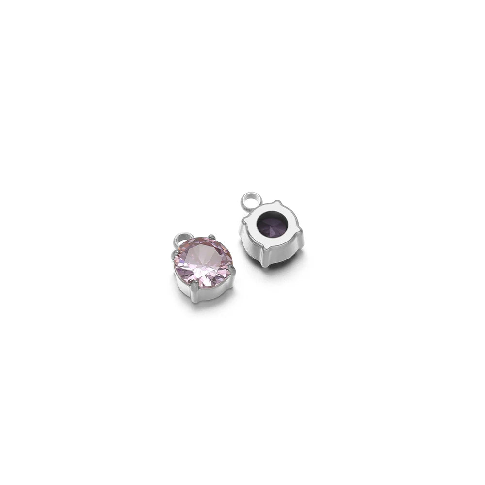 Round glass crystal claw rhinestone, steel-tone, light pink