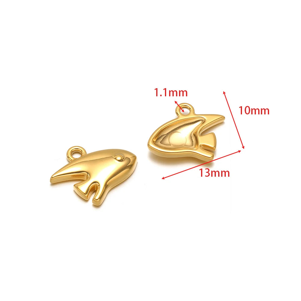 Gold-tone dolphin charms with small hanging loops, stainless steel, 2-pack