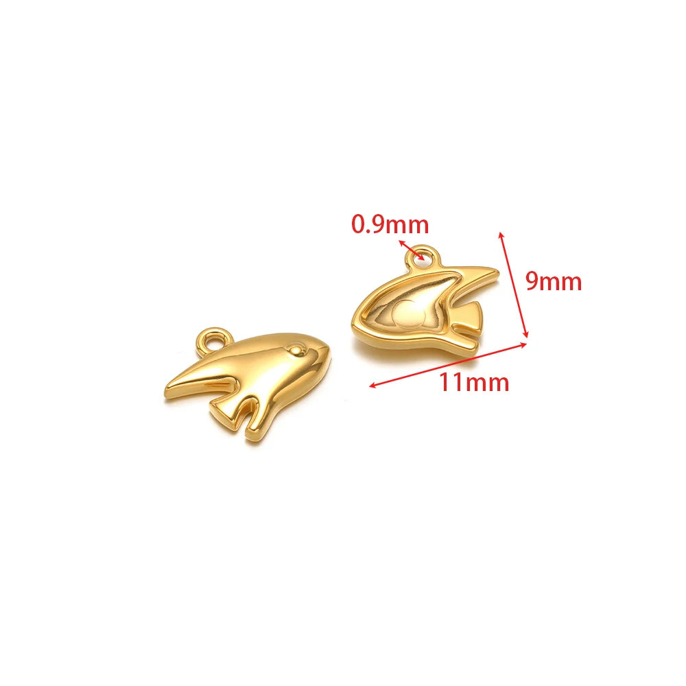 Gold-tone dolphin charms with hanging loops, stainless steel, 2-pack