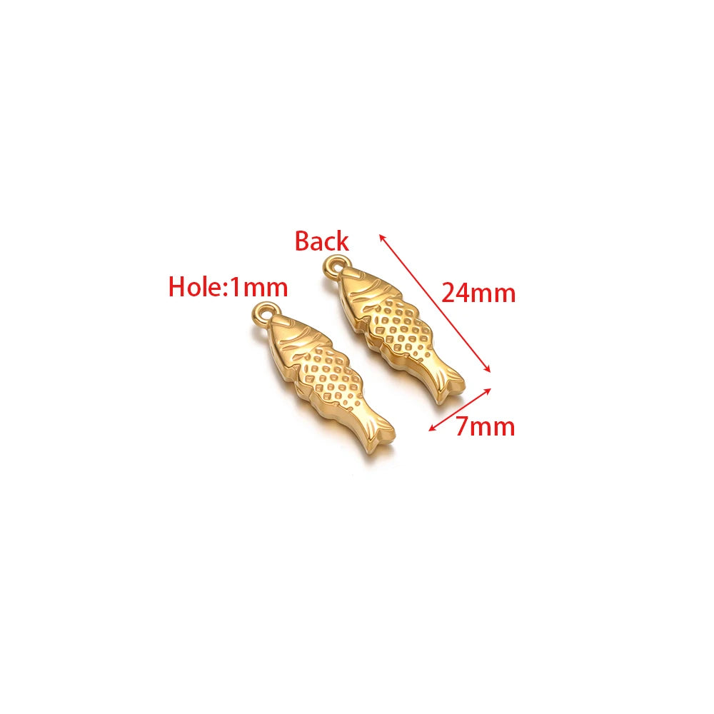 Gold fish charm pendant pair, 3D metallic textured fish scales with loop bail for DIY