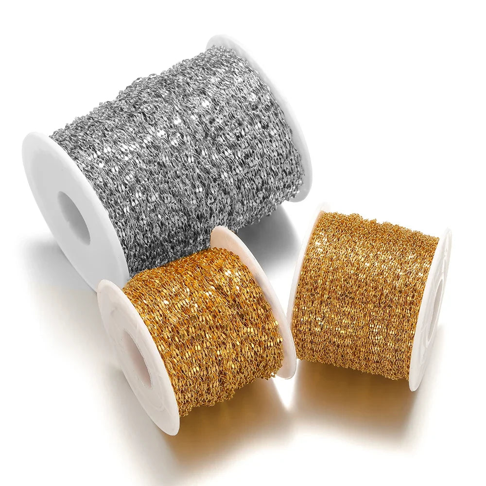 Stainless steel flat oval cable chain on spools, fine textured links