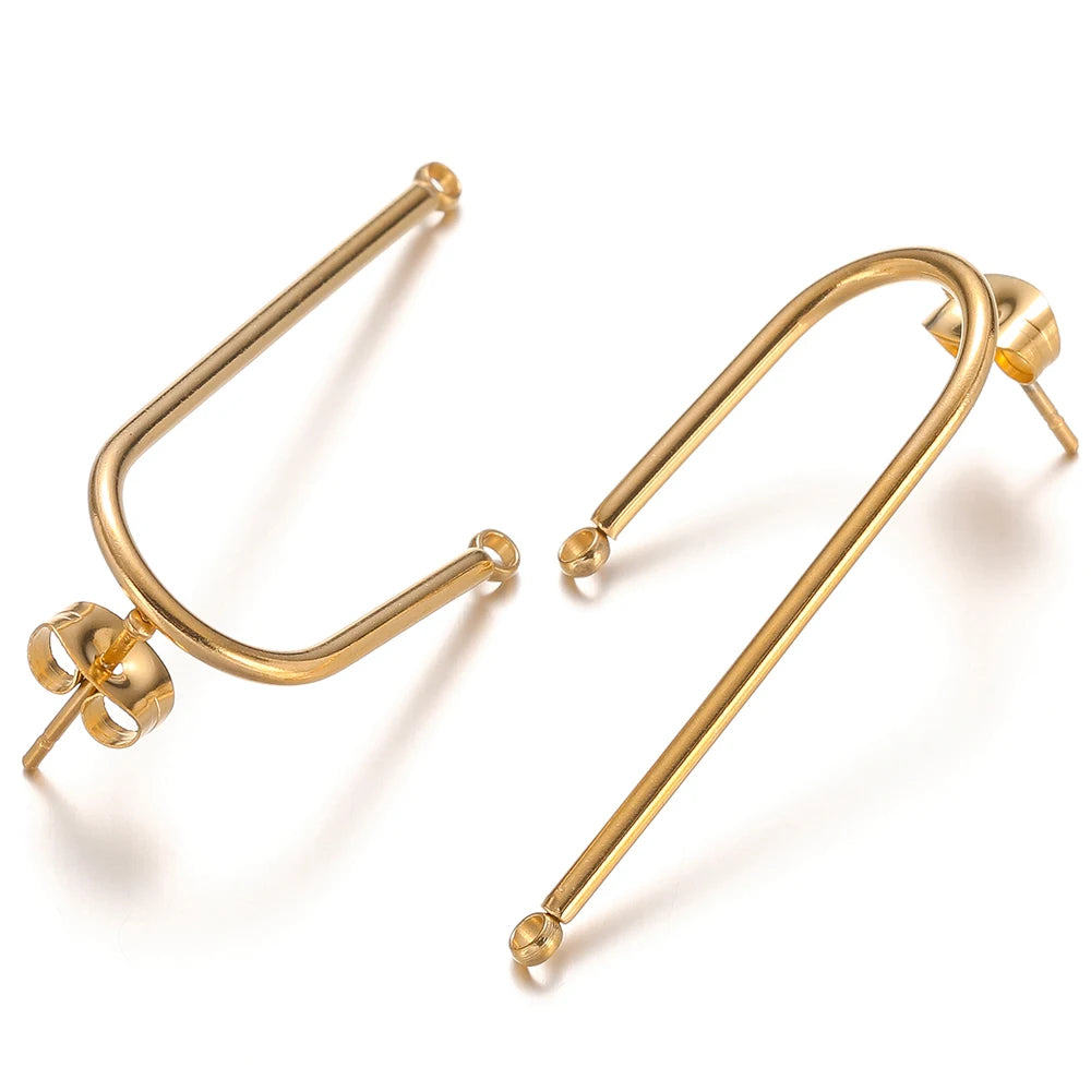 Gold long stick ear wire hooks connectors, two pairs with curved U-shape