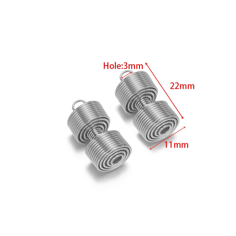 Steel spring coil charm pendant, 22x11mm, 3mm hole, set of 5