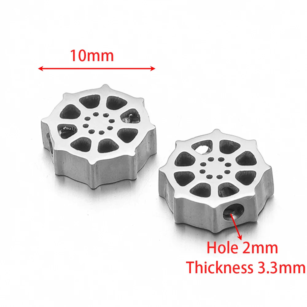 Silver-tone stainless steel spacer beads with circular paw-print cutout and 2mm hole