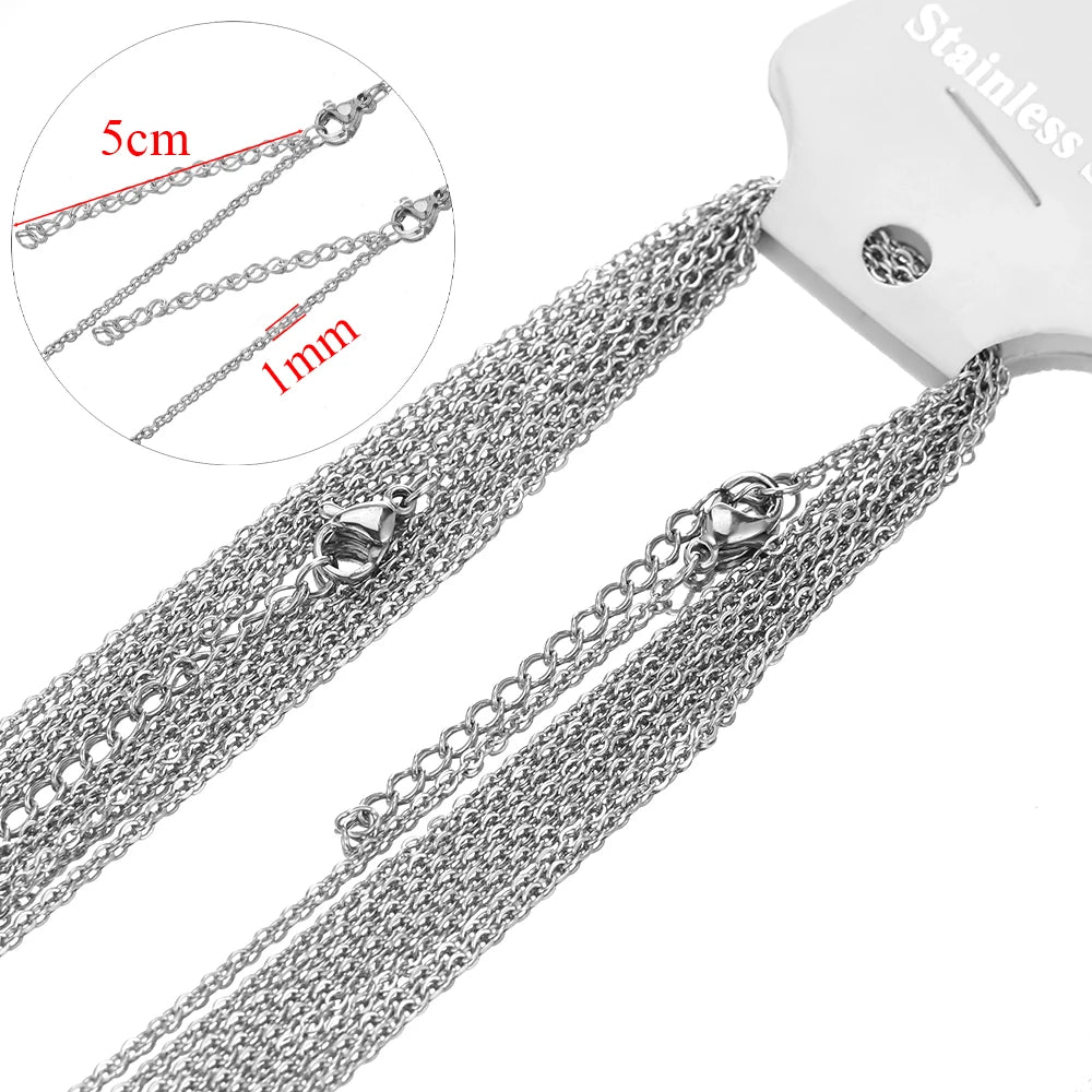 Stainless steel cable link chain for DIY necklaces, small clasp; 1mm