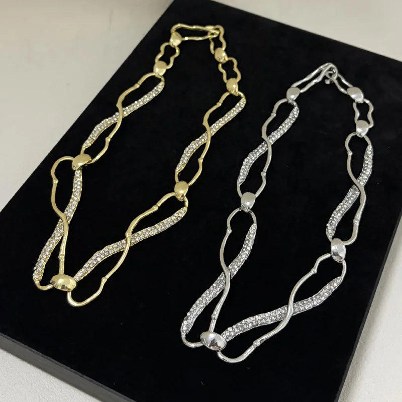 Big Luxury Women Retro Gold-plated Short Chunky Necklace Thick Chain Splicing Metal Choker Jewelry