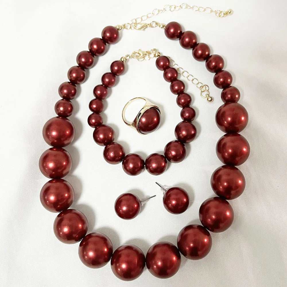 Big Pearl Choker Necklaces Bohemian Women Fashion Chunky Jewelry Sets For Bridal Wedding