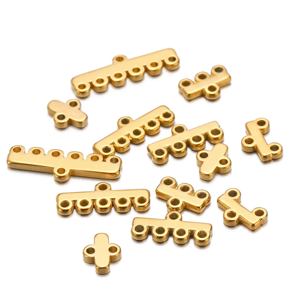 Gold-toned multilayer clasp bail connectors, small cross and bar link pieces