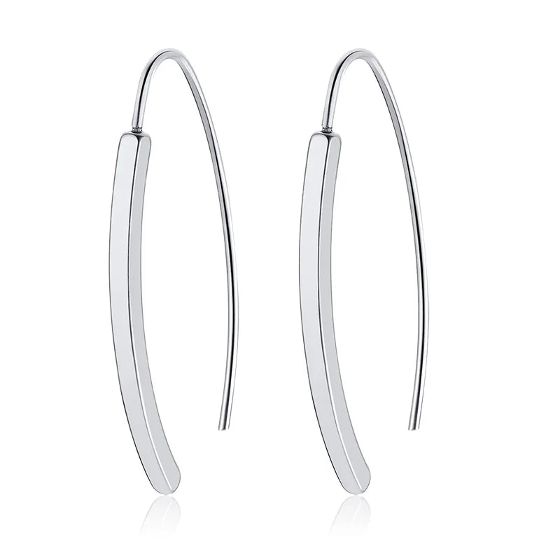 Silver-tone curved bar drop earrings with wire hooks