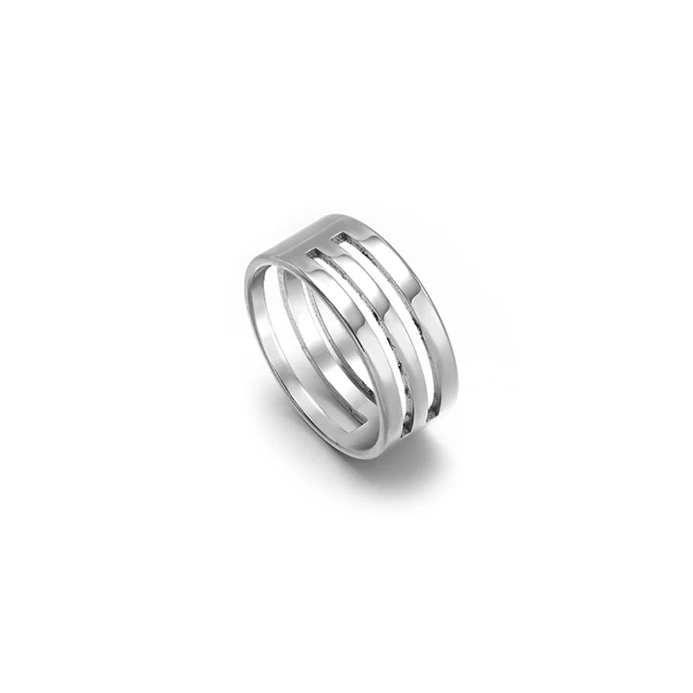 Single stainless steel ridged jump ring opener finger ring, cylindrical profile