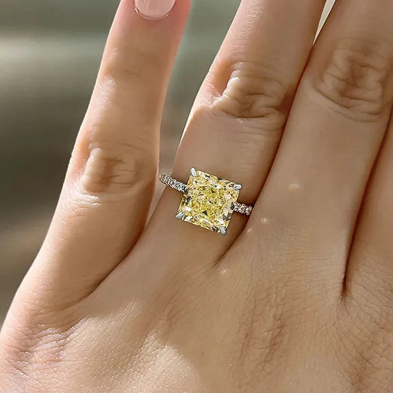 Handcrafted Yellow CZ Square Ring for Women Wedding Chic Gift Jewelry m16
