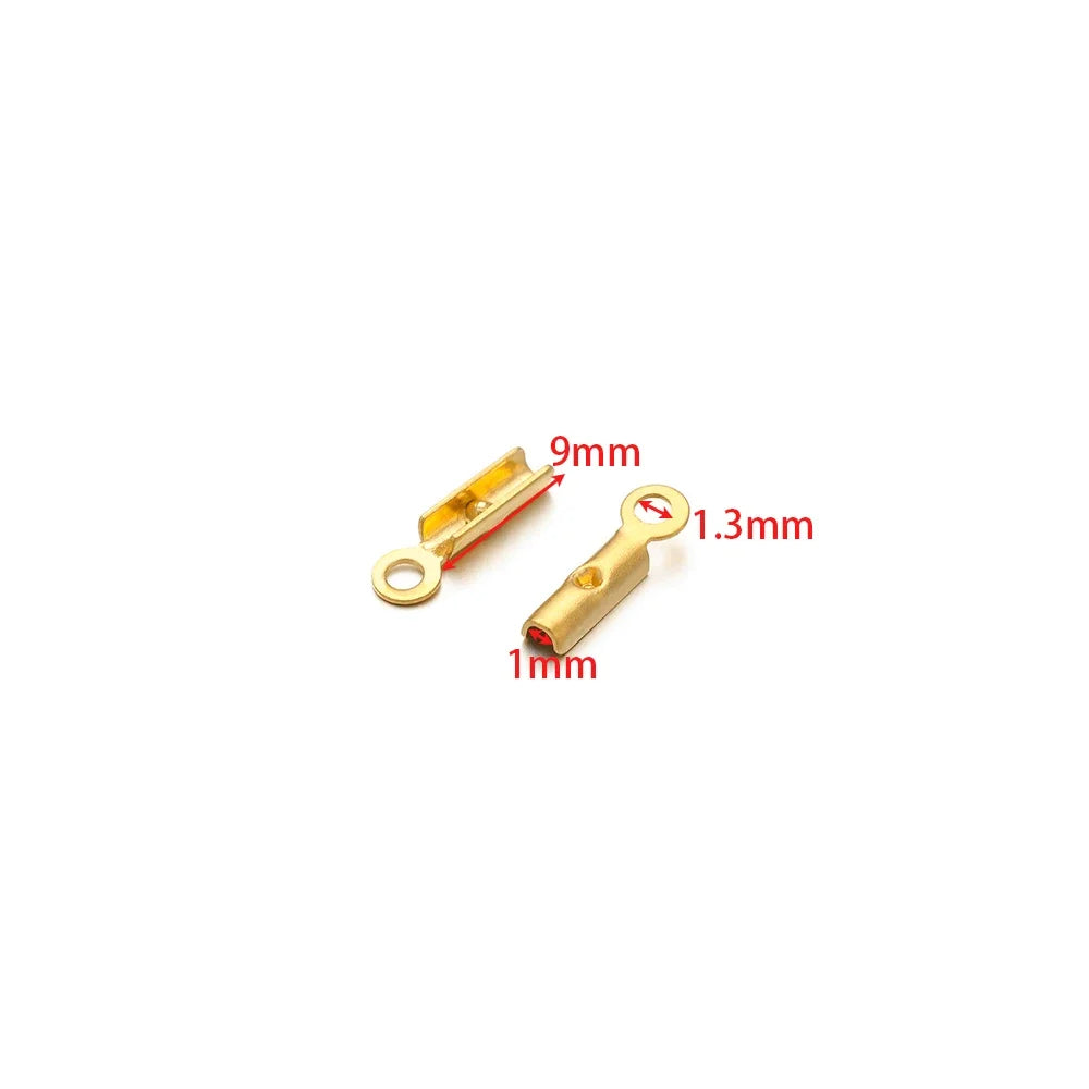 Gold PVD crimp end bead cap with loop, 9mm length, 1mm size, for jewelry wire ends