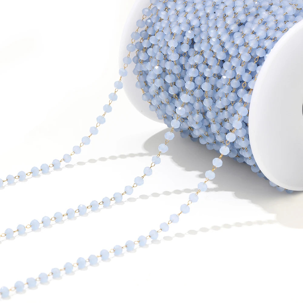 3mm faceted beaded chain with light blue beads