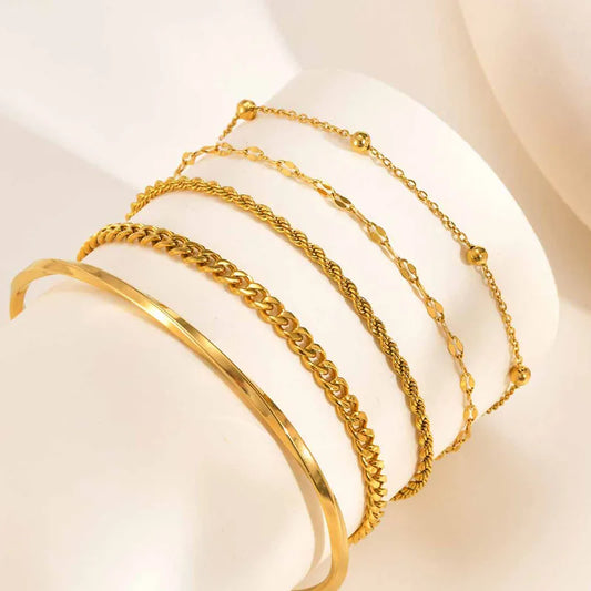 18K Gold Plated Thin Chain Bracelets for Women Stack, Cuff Bangle Bracelet Waterproof Jewelry
