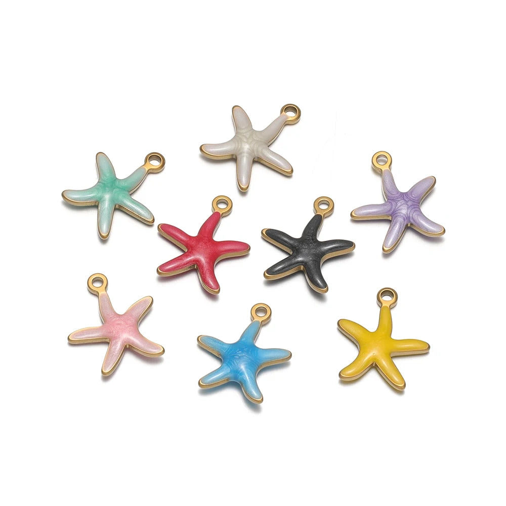 Starfish pendant charms in mixed colors with gold-tone loop for DIY jewelry