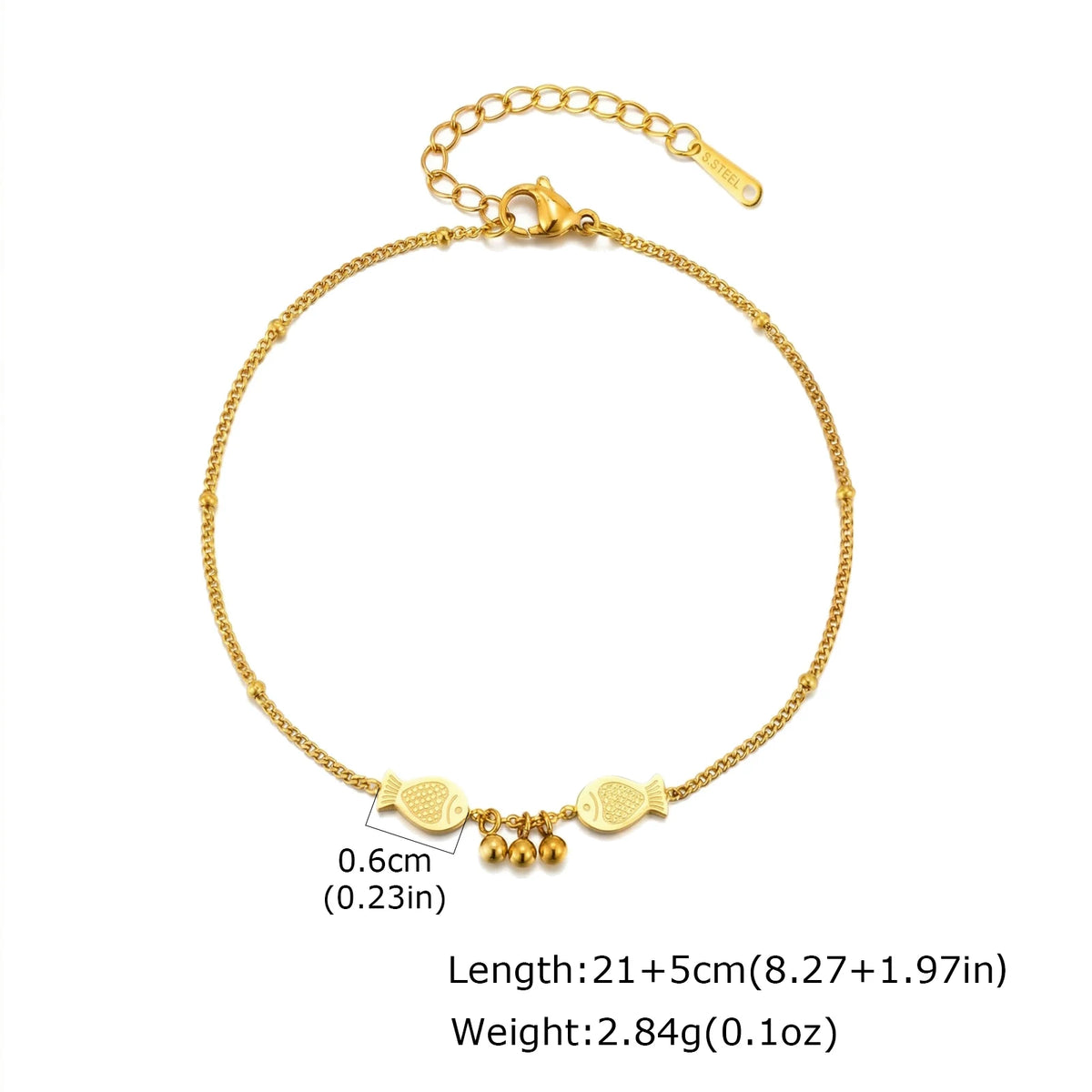 Gold heart charm anklet with beaded chain, lobster clasp, and small heart dangles