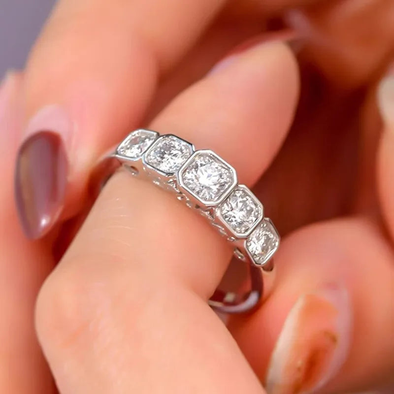 Silver Color Fashion Women Cubic Zirconia Rings Geometric Wedding Jewelry