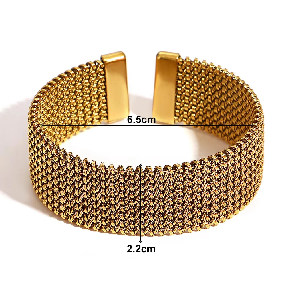Vintage Gold Plated Stainless Steel Weave Bracelet for Women Men Exquisite Chunky Cuff Bangle Bracelets Waterproof Jewelry