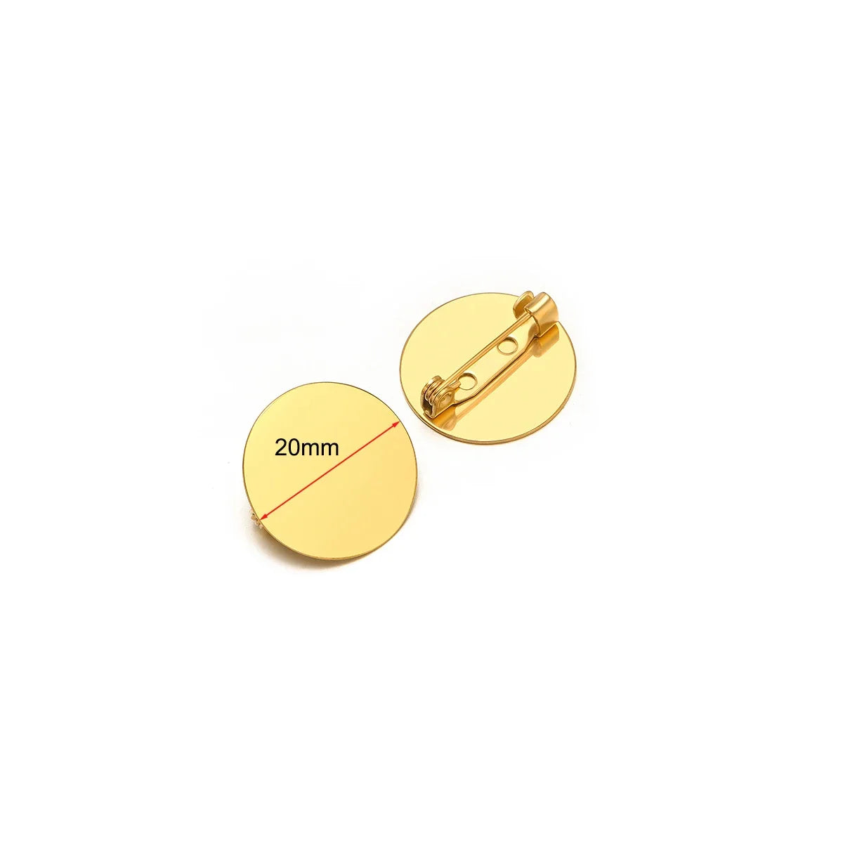 Gold-tone stainless steel brooch base cabochon setting, 20mm round