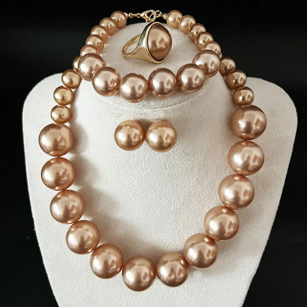Big Pearl Choker Necklaces Bohemian Women Fashion Chunky Jewelry Sets For Bridal Wedding