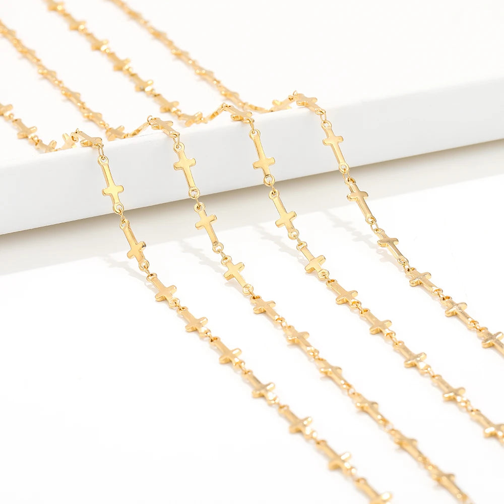 Gold-tone cross chain strands in rows, small connected cross links
