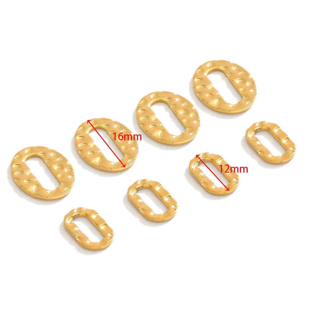 Gold hollow oval earring charm connectors with hammered texture, 12mm and 16mm shown
