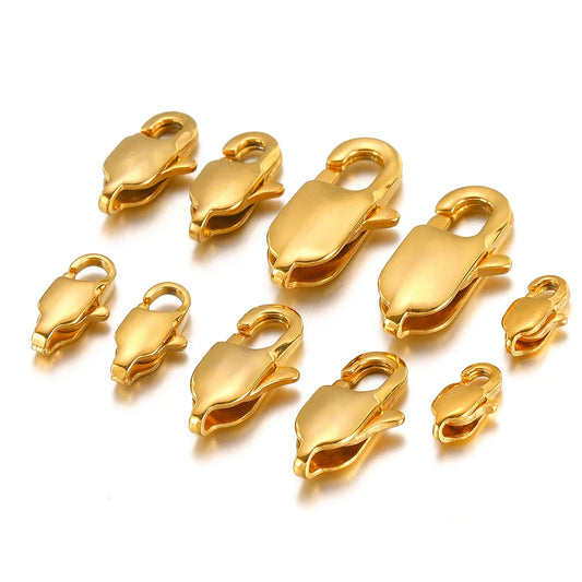 Gold stainless steel rectangle lobster clasps, assorted set of necklace hooks