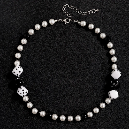 Trendy Short Imitation Pearl Choker Necklace For Men Chain Punk Lucky Dice Jewelry